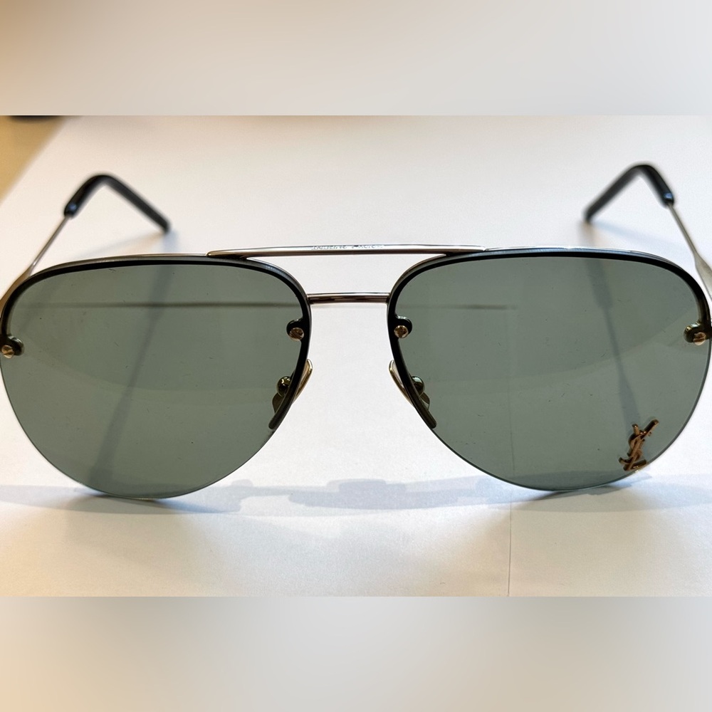 Yves Saint Laurent Gold Green Aviator Sunglasses - Picture 2 of 5